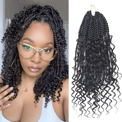 Picture of Goddess Box Braids Crochet Hair With Curly Ends 12 Inch Bohomian Box Braids Crochet Braids 1 Packs 3X Crochet Braids Synthetic Braiding Hair Extension for Black Women (12 Inch (Pack of 1), 1B)……