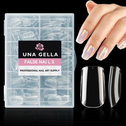 Picture of UNA GELLA Short Square Nail Tips 504pcs Short Square Gel x Nails Tips 12 Sizes Short Full Cover Nail Tips Clear Press On Nails Square-Shaped Fake Nails Extension for Home DIY Nail Salon Soft Gel Tips