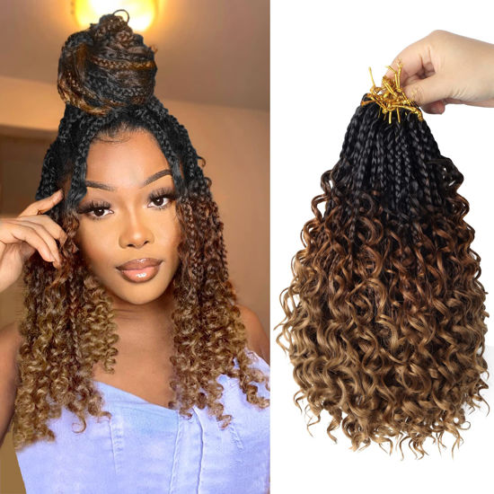 Picture of Goddess Box Braids Crochet Hair With Curly Ends 10 Inch Bohomian Box Braids Crochet Braids 8 Packs 3X Crochet Braids Synthetic Braiding Hair Extension for Black Women(10 Inch (Pack of 8),T1B 30 33)………