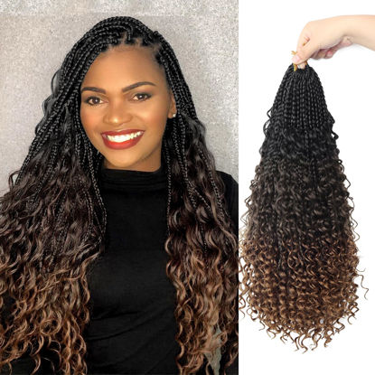 Picture of Goddess Box Braids Crochet Hair With Curly Ends 18 Inch Bohomian Box Braids Crochet Braids 8 Packs 3X Crochet Braids Synthetic Braiding Hair Extension for Black Women (18 Inch (Pack of 8), 1B-4-30)……