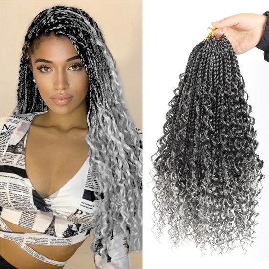 Picture of Goddess Box Braids Crochet Hair With Curly Ends 16 Inch Bohomian Box Braids Crochet Braids 8 Packs 3X Crochet Braids Synthetic Braiding Hair Extension for Black Women (16 Inch (Pack of 8), T-Grey)…