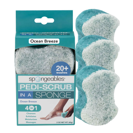Picture of Spongables Pedi Scrub Foot Exfoliating 20+ Wash Sponge, Ocean Breeze, 3 Count
