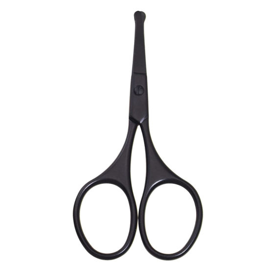 Picture of Motanar Multicolor Professional Grooming Scissors for Personal Care Facial Hair Removal and Ear Nose Eyebrow Trimming Stainless Steel Fine Straight Tip Scissors 3.9 Inch (Black Safety Head D)