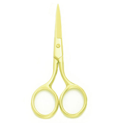 Picture of Motanar Multicolor Professional Grooming Scissors for Personal Care Facial Hair Removal and Ear Nose Eyebrow Trimming Stainless Steel Fine Straight Tip Scissors 3.9 Inch (Gold)
