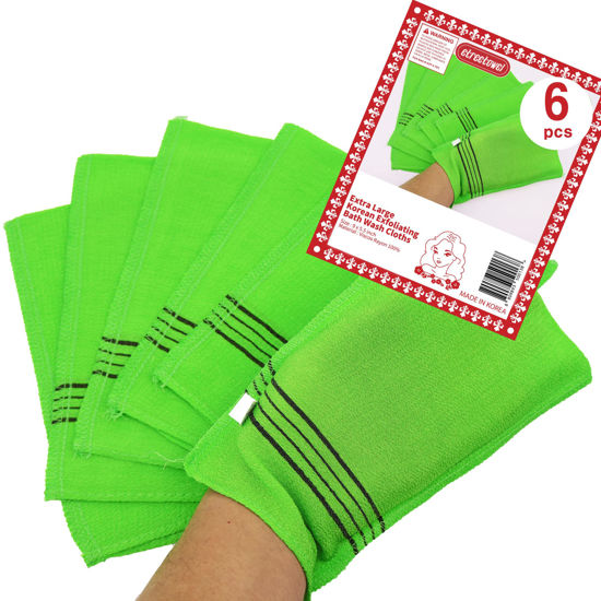 Picture of etreetowel Extra Large Size 9.9" x 5.5" (6 PCs) Korean Asian Exfoliating Bath Washcloths Mitt Scrub for Body washcloth Glove Viscose Rayon Towel for Soft Skin Korea Made
