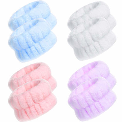 Picture of Chuangdi 4 Pairs Wrist Bands for Washing Face Wrist Spa Microfiber Wrist Wash Towel Band Scrunchies Absorbent Wrist Sweatband for Women Prevent Liquid from Spilling(Lovely Colors)