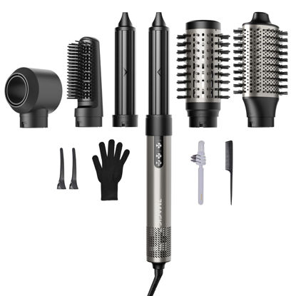 Picture of 7MAGIC Hair Dryer Brush & 6 in 1 Hair Styler, Silver, 110 Volts, 1200 Watts, Ionic Technology, Fast Drying, Multi Styler for Straight, Wavy, Curly, and Coily Hair