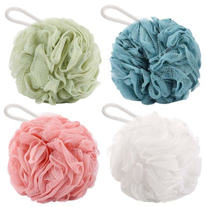 Picture of BTYMS 4 Pieces Bath Sponge Shower Loofahs 60g Mesh Pouf Bathing Sponges Bath Scrunchies Body Wash Puff Shower Puff