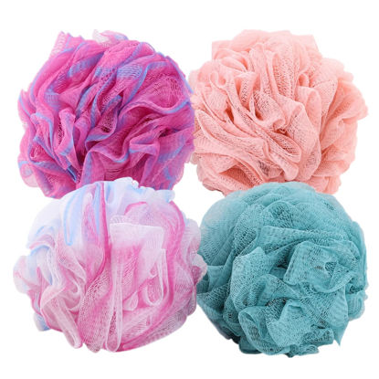 Picture of BTYMS 4 Pieces Shower Loofahs Exfoliating Sponge Body Scrubber 75g/pc Bath Puffs Shower Scrunchies Bathing Sponges for Women and Men
