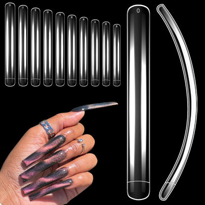 Picture of XXXXL Extra Long Nail Tips, BORNBYME 100Pcs Clear Curve Nail Tips Acrylic Full Straight Nail Tip