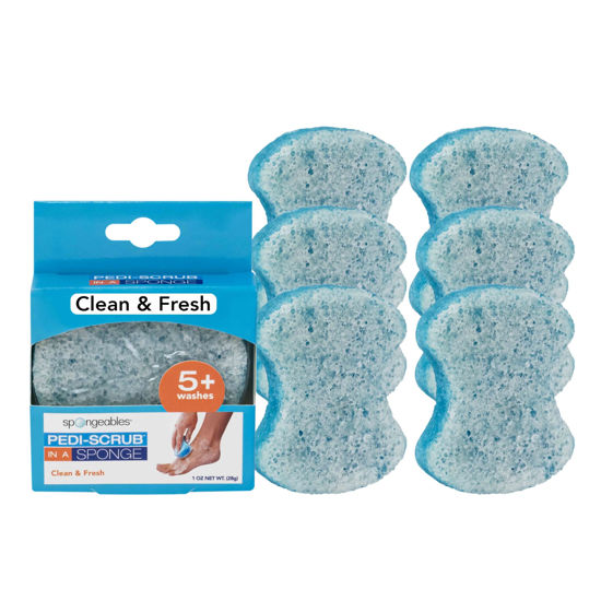 Picture of Spongables Pedi Scrub Foot Exfoliating 5+ Wash Travel Sponge, Clean & Fresh, 6 Count