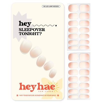 Picture of Heyhae Semi Cured Gel Nail Strips | Sun Cured Gel Nail Wraps No LED Lamp Needed Easy Apply & Remove | Includes 28 strips, 1 Prep Pad, 1 Nail File & 1 Wooden Stick - Hey, Sleepover Tonight?