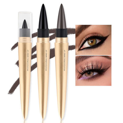 Picture of Kaely 2Pcs Black Brown Gel Eyeliner Pencil Set,Easy to Use Eye Makeup Pen,Waterproof Matte Eye Liners Kit,Cream Eyeliner Pencil Stamps Stencils,delineador de ojos contra el agua,maquillaje para mujer