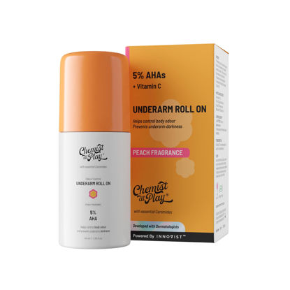 Picture of Chemist at Play Under-Arm Roll-On Deodorant With 5% Lactic Acid & 1% Mandelic Acid, Prevents Odour, Brightens Skin & Exfoliates Underarm, Long Lasting Peach Fragrance For Unisex, 1.4 fl oz.