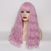 Picture of WGPFWIG Women's Light Pink Wig 22''Long Curly Wavy Wig Shoulder Length Flat Bangs Wig For Women Girl Cosplay Party Halloween Wig Cap Included (22''Light Pink)