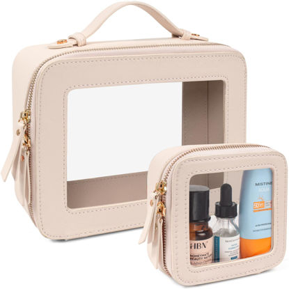 Picture of LETGO Clear Makeup Bags Set - TSA Approved Toiletry Bag with Handle Large Opening, Clear Toiletry Bags Case Pouch for Traveling Travel Car Orangizer Storage Essentials(Mini+Large Beige)