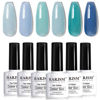 Picture of RARJSM Blue Jelly Gel Nail Polish Set 6pcs Clear Crytal Glass Light Royal Blue Navy Blue Series Transparent Sheer Amber Milky Gel Varnish LED UV Curing Requires Soak off French Manicure Home Salon