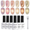 Picture of RARJSM Gold Glitter Cat Eye Gel Nail Polish Set 6Pcs Nude Pink Light Purple Brown Gray Green Velvet Ice Jelly Glitter Cateye Gel Polish with Magnetic Stick UV LED Curing Require Home Salon Nails