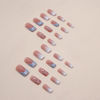 Picture of SINSEN Square Press on Nails Medium Length - French Tip Press on Nails Heart Deign, Glossy Pink Fake Nails with Adhesive Glue Stickers, Reusable Stick on Nails in 12 Sizes, 24 Pcs Medium French Nails