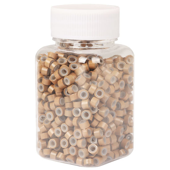 Picture of NIACONN 1000pcs Microlink Beads 5mm Silicone Lined Hair Extension Beads Micro Links Rings for Hair Extension - Light Brown