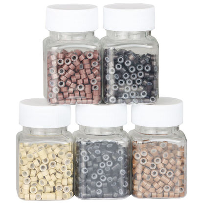Picture of NIACONN 2500pcs Microlink Beads for Hair Extensions, 5mm Silicone Lined Beads Micro Links Rings Hair Extension Tools (multicolour)
