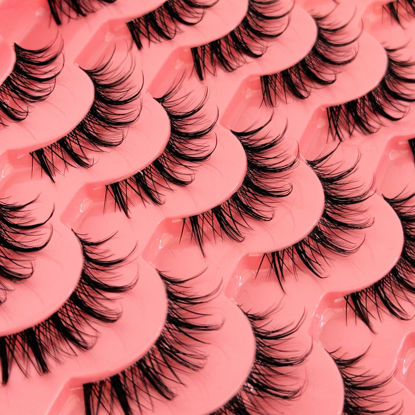 Picture of Manga Lashes Yasnai Wispy Natural Look Lashes Anime False Eyelashes Cat Eye Volume Lashes Fake Lashes 13mm Spiky Korean Japanese Asian Cosplay 3D Eye Lashes 7 Pairs Pack