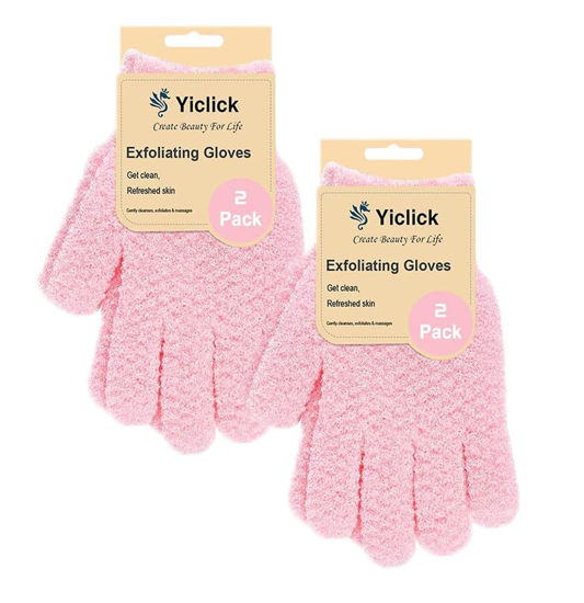 Picture of Yiclick Heavy Exfoliating Gloves, Exfoliating Body Scrubber for Bath Shower Exfoliation, Body Scrub Exfoliator for Dead Skin Remover, Exfoliate Sponge Loofah Washcloth Mitt Men Women (4Pink)