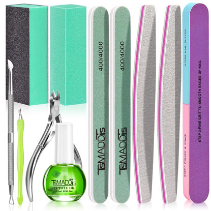 Picture of TsMADDTs Cuticle Pusher Nail File Kit, Nail Buffers and Files with 3 Files, 2 Buffering Blocks, 2 Polishing Buffers, Cuticle Nippers, Pusher and Oil
