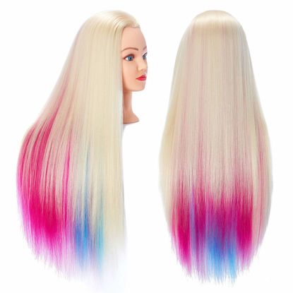 Picture of Hairingrid 26"-28" Mannequin Head Hair Styling Training Head Manikin Cosmetology Doll Head Synthetic Fiber Hair and Free Clamp Holder (Multicolor)