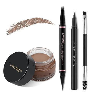 Picture of Eyebrow Pencil Makeup Kit, with Waterproof 2-IN-1 Microblading Eyebrow Pen, Eyebrow Pomade, Eyeliner and Dual-ended Eyebrow Brush, Brow Pencil Kit for Natural Eyebrows - Ash Brown