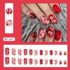 Picture of Christmas Press on Nails Medium Square Fake Nails Red False Nails With Heart Letter Candy Designs Nude Full Cover Stick on Nails Acrylic Winter Xmas Artificial Nails Glue on Nails for Women 24Pcs