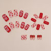 Picture of Christmas Press on Nails Medium Square Fake Nails Red False Nails With Heart Letter Candy Designs Nude Full Cover Stick on Nails Acrylic Winter Xmas Artificial Nails Glue on Nails for Women 24Pcs