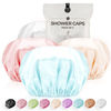 Picture of Shower Cap for Women Reusable Extra Large Shower Caps for Men Satin Double Layer EVA Waterproof Long Hair Caps(Light Grey, Light Gold, Peach Pink, Lake Blue 4 Pack)