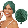 Picture of HFRHTGY Adjustable Silk Satin Hair Bonnet for Sleeping, Double Layer Hair Wrap Sleep Cap Turban for Women Men, Curly Straight Long Large Braid Unisex (Forest Green 26)