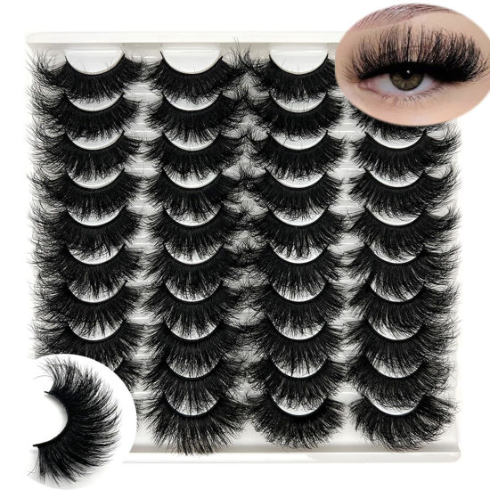 Picture of IFSOWDRA Mink Lashes Wispy 20mm 3D Volume Full Dramatic Faux Mink D Curl Strip Lashes That Look Like Extensions Long Eye Lashes Pack 25 mm Cat Eye False Eyelashes Natural Look