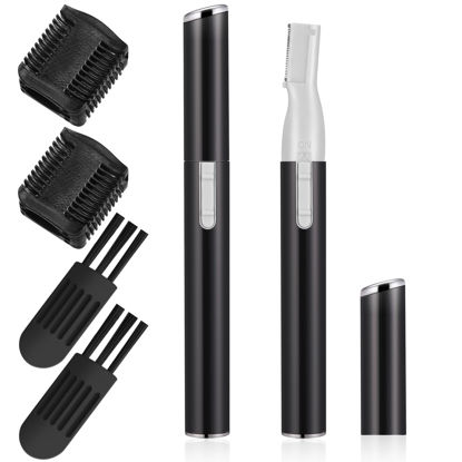 Picture of Chumia 2 Pcs Electric Eyebrow Trimmer Women Precision Face Razors Mini Shaver with Comb Christmas Women Gift Battery Operated Personal Epilator for Face Neck Fuzz Lips Leg(Black)