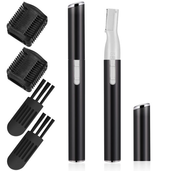 Picture of Chumia 2 Pcs Electric Eyebrow Trimmer Women Precision Face Razors Mini Shaver with Comb Christmas Women Gift Battery Operated Personal Epilator for Face Neck Fuzz Lips Leg(Black)