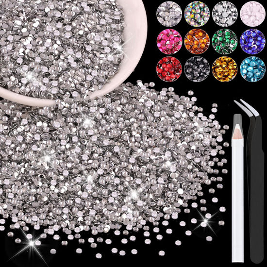 Picture of 5000PCS 3mm Resin Rhinestones in Bulk (Clear), Bedazzling Flatback Crystals for Crafts DIY Nail Decoration, Gems Charms for Tumbler Shoes Clothing Fabric with Pickup Pen and Tweezers