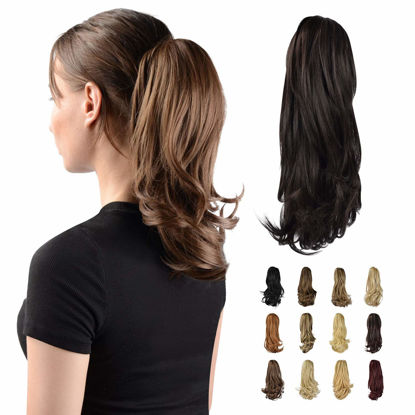 Picture of SOFEIYAN 13" Ponytail Extension Long Curly Ponytail Clip in Claw Hair Extension Natural Looking Synthetic Hairpiece for Women, Darkest Brown Tend to Black