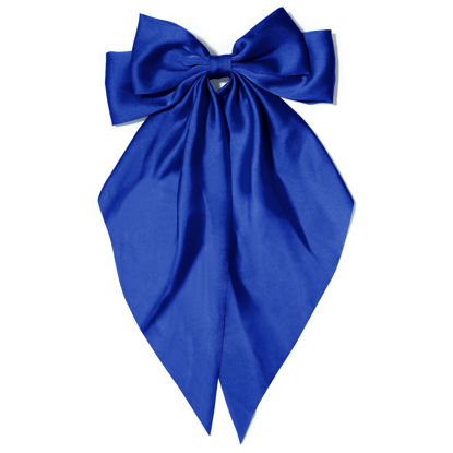 Picture of Large Hair Bows for Women Royal Blue Silky Satin Hair Bow Hair Clips Long Tail French Hair Ribbon Coquette Bows Hair Barrettes for Girls