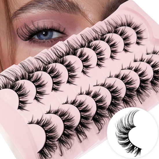 Picture of Cat Eye Lashes Wispy False Eyelashes Yasnai Volume Thick Lashes Strips Lashes Fake Lashes Natural Eyelashes 9 Pairs Pack