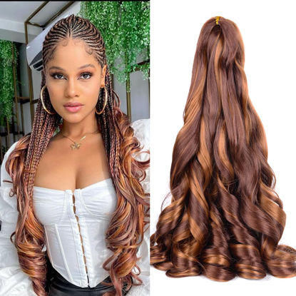 Picture of Braiding Hair Extensions,#P33/30 Bouncy Synthetic French Curl Braiding Hair Extensions 75g/pack French Curly Crochet Hair Extensions 24Inch (8Pack,P33/30)