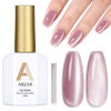 Picture of AILLSA Nude Pink Cat Eye Gel Nail Polish Shimmer Glitter Crystal Gel Polish with Magnet, Jelly Purple Sparkle Gel Nail Polish Reflective Translucent Color U V Gel Salon DIY at Home 0.5 OZ GF22