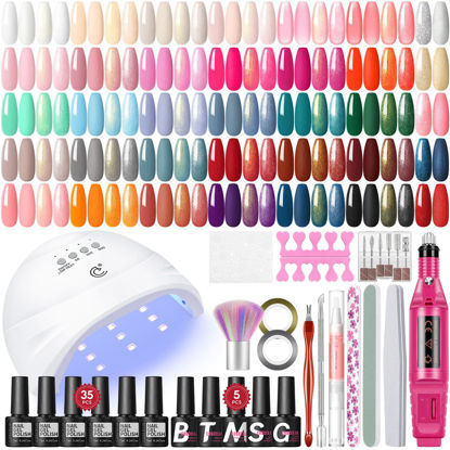 Picture of COSCELIA 53pcs Gel Nail Polish Kit with U V light and Drill Starter Kit 35 Colors Gel Nail Polish with 5pcs Top Base Coat Nail Art All Seasons Professional Gel Manicure Kit DIY at Home Gifts for Women
