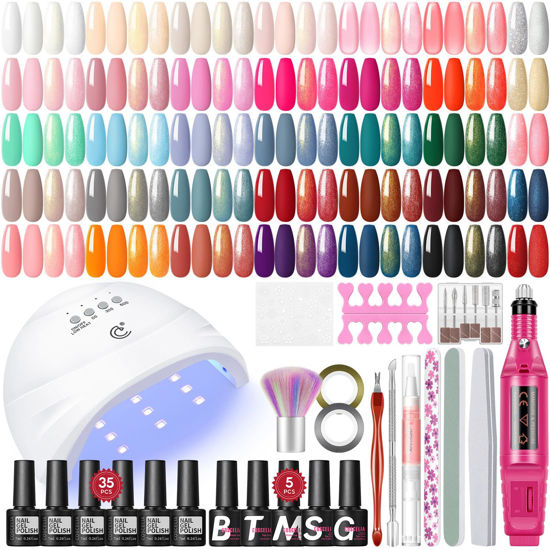 Picture of COSCELIA 53pcs Gel Nail Polish Kit with U V light and Drill Starter Kit 35 Colors Gel Nail Polish with 5pcs Top Base Coat Nail Art All Seasons Professional Gel Manicure Kit DIY at Home Gifts for Women