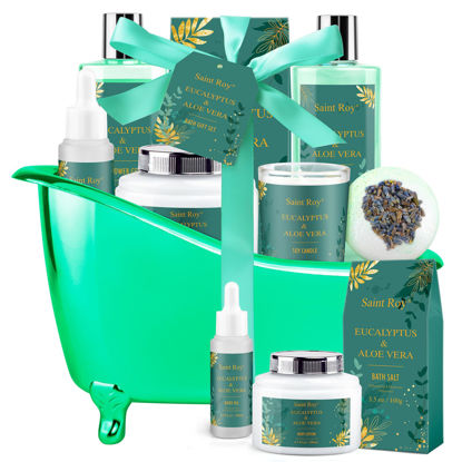 Picture of Valentines Day Gifts for Her & him Gift Baskets for Women - Saint Roy Eucalyptus & Aloe Vera Scented Birthday Gifts for Women, include Bubble Bath for Women,8 pcs Spa Gift Set, Mother's Father Day