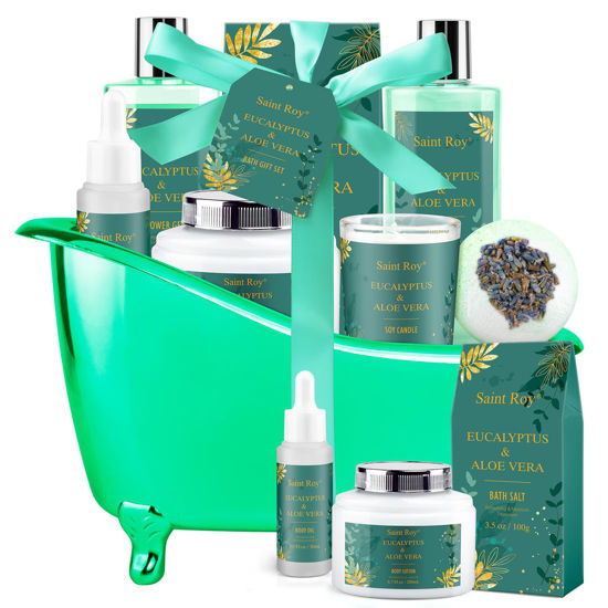 Picture of Valentines Day Gifts for Her & him Gift Baskets for Women - Saint Roy Eucalyptus & Aloe Vera Scented Birthday Gifts for Women, include Bubble Bath for Women,8 pcs Spa Gift Set, Mother's Father Day