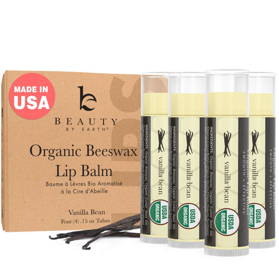 Picture of USDA Organic Lip Balm - USA Made & All Natural, Beeswax Vanilla Chapstick for Dry Lips, Valentines Day Gifts for Women, Birthday Gifts for Her & Him, Hydrating Lip Balm Beauty Gifts, Natural Chapstick