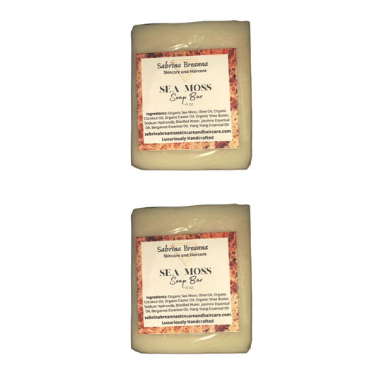 Picture of Sea Moss Soap 2 bars| Handmade| For All Skin Types Acne, Eczema, Psoriasis | Shea Butter, All Natural, Body and Face, Dr. Sebi Inspired, Vegan, Gluten Free, Men & Women, Moisturizing, Essential Oils