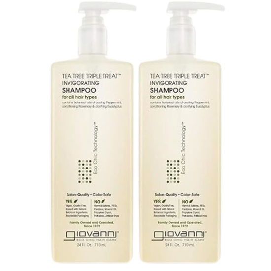 Picture of GIOVANNI Tea Tree Triple Treat Invigorating Shampoo - Cooling Peppermint, Eucalyptus & Rosemary, Strengthen & Rejuvenate Hair & Scalp, Salon Quality, Paraben Free, Tea Tree Shampoo - 24 oz (Pack of 2)